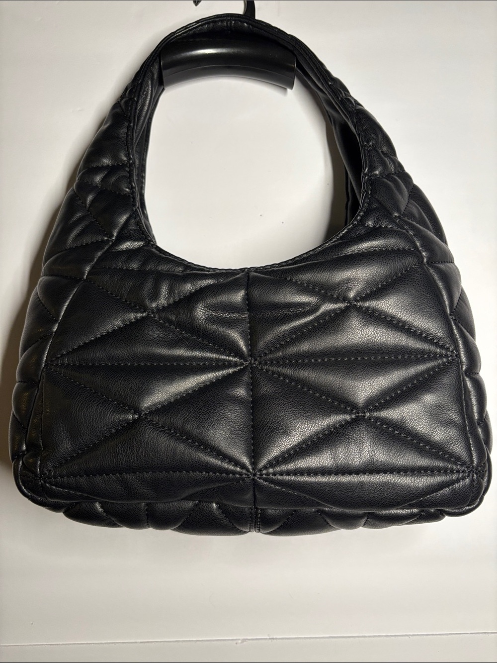 Quilted Black Shoulder Bag with Geometric Stitch